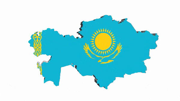 Анимированный 3D флаг Казахстана в форме территории