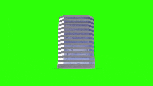 футаж Разрушение высотного здания со стекляными окнами, хромакее 4K