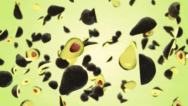 футаж дольки авокадо 3D летят в камеру