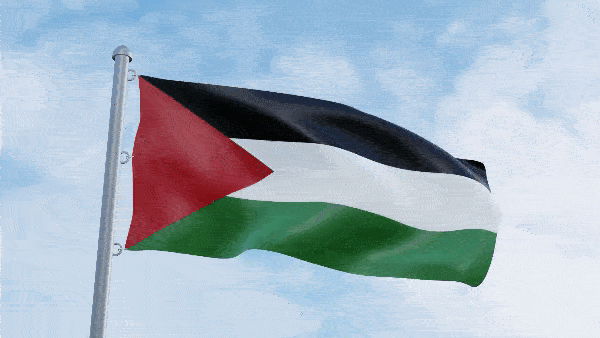 развивающийся флаг Палестины на флагштоке на фоне голубого неба