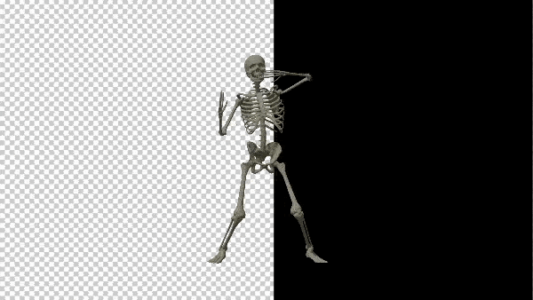 футаж, танцующий скелет на прозрачном фоне