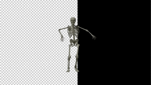 футаж, танцующий скелет на прозрачном фоне версия 2