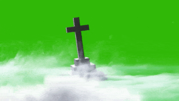 футаж крест на кладбище с туманом на зелёном экране