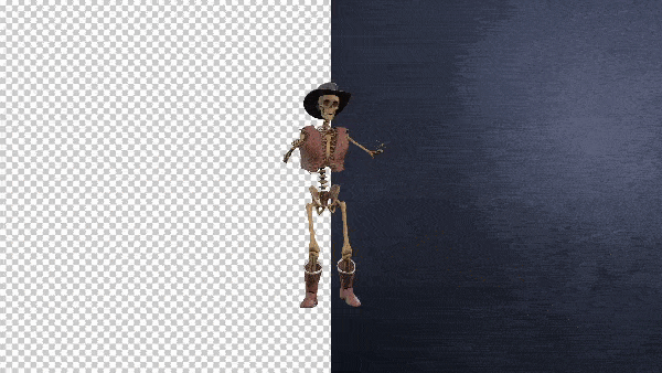 футаж танцующий скелет в ковбойской шляпе и сапогах на прозрачном фоне