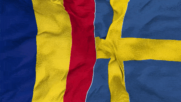 Флаги Швеции и Румынии развеваются на ветру