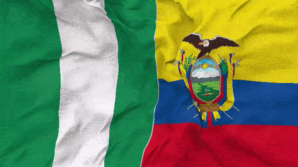 Флаги Нигерии и Эквадора развеваются на ветру